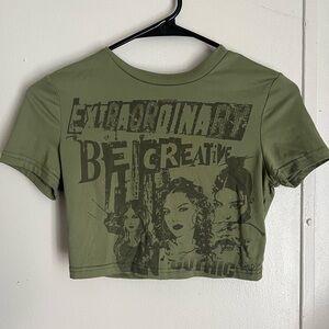 Navy green, graphic t shirt crop top